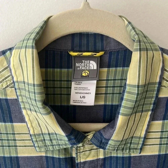 North Face 100% Cotton A5 Series Plaid Button Down Shirt Large Blue Green Camp - Picture 3 of 17